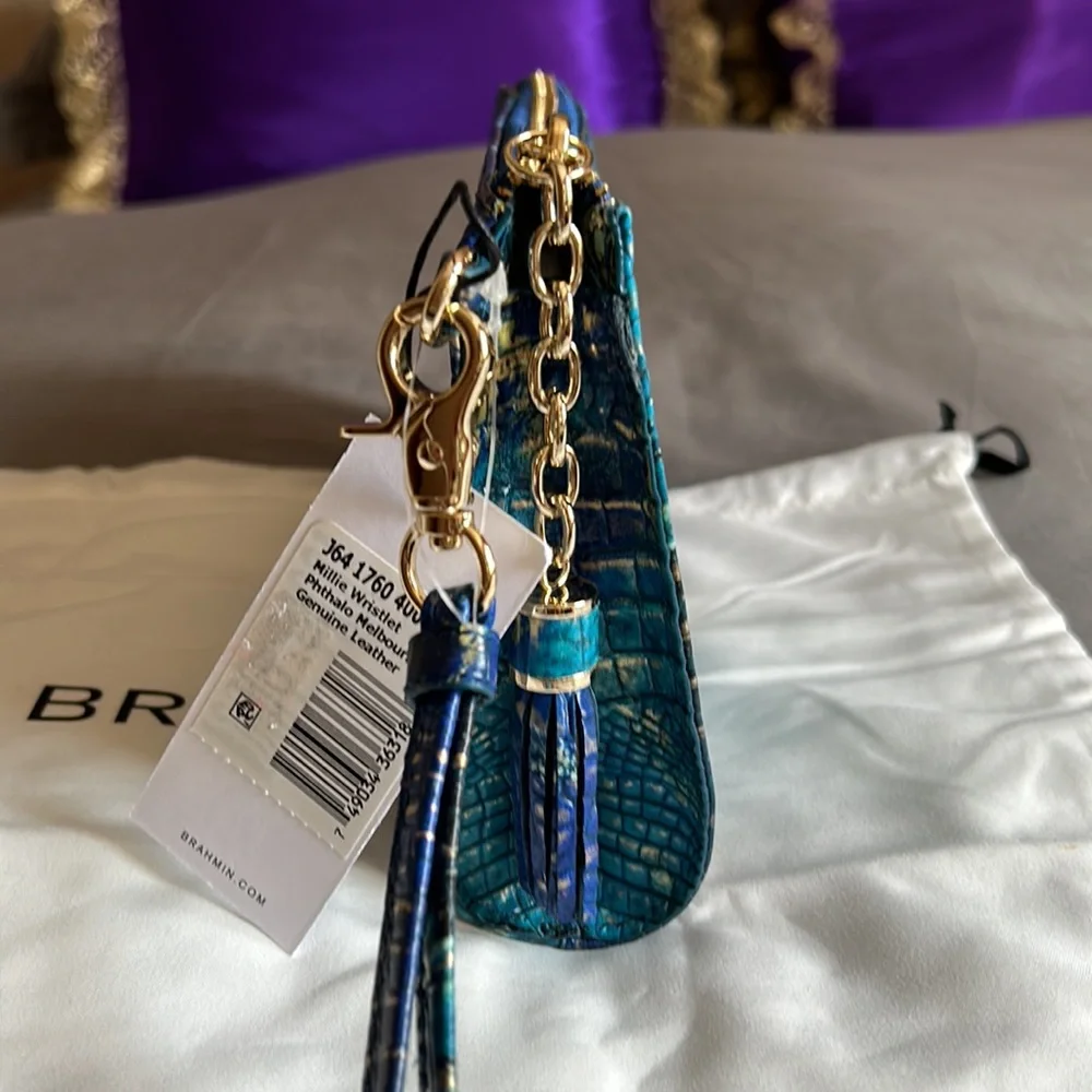 Brahmin Millie Wristlet Phthalo/Blue Leather - Picture 3 of 6